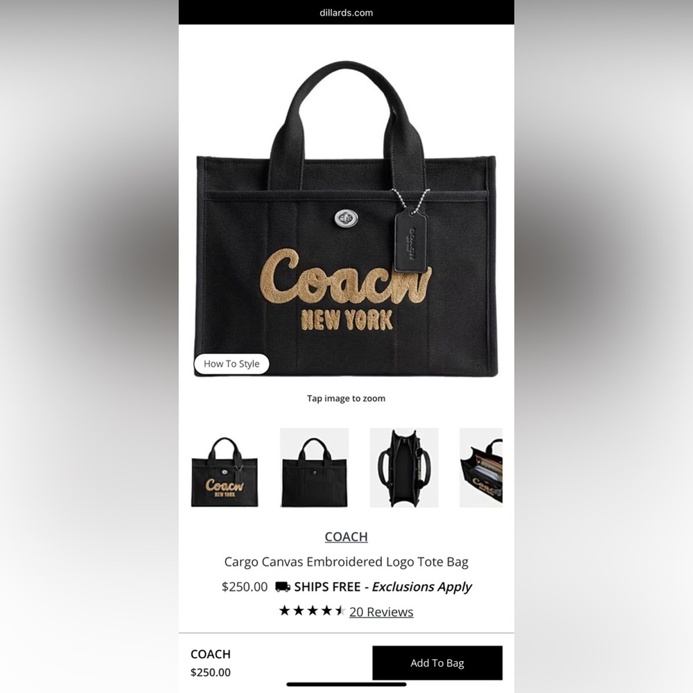 Coach Black Canvass Cargo Tote